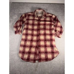 Grace + Karma Women's Burgundy Cream Plaid Fuzzy Shacket Long Shirt Jacket Xl